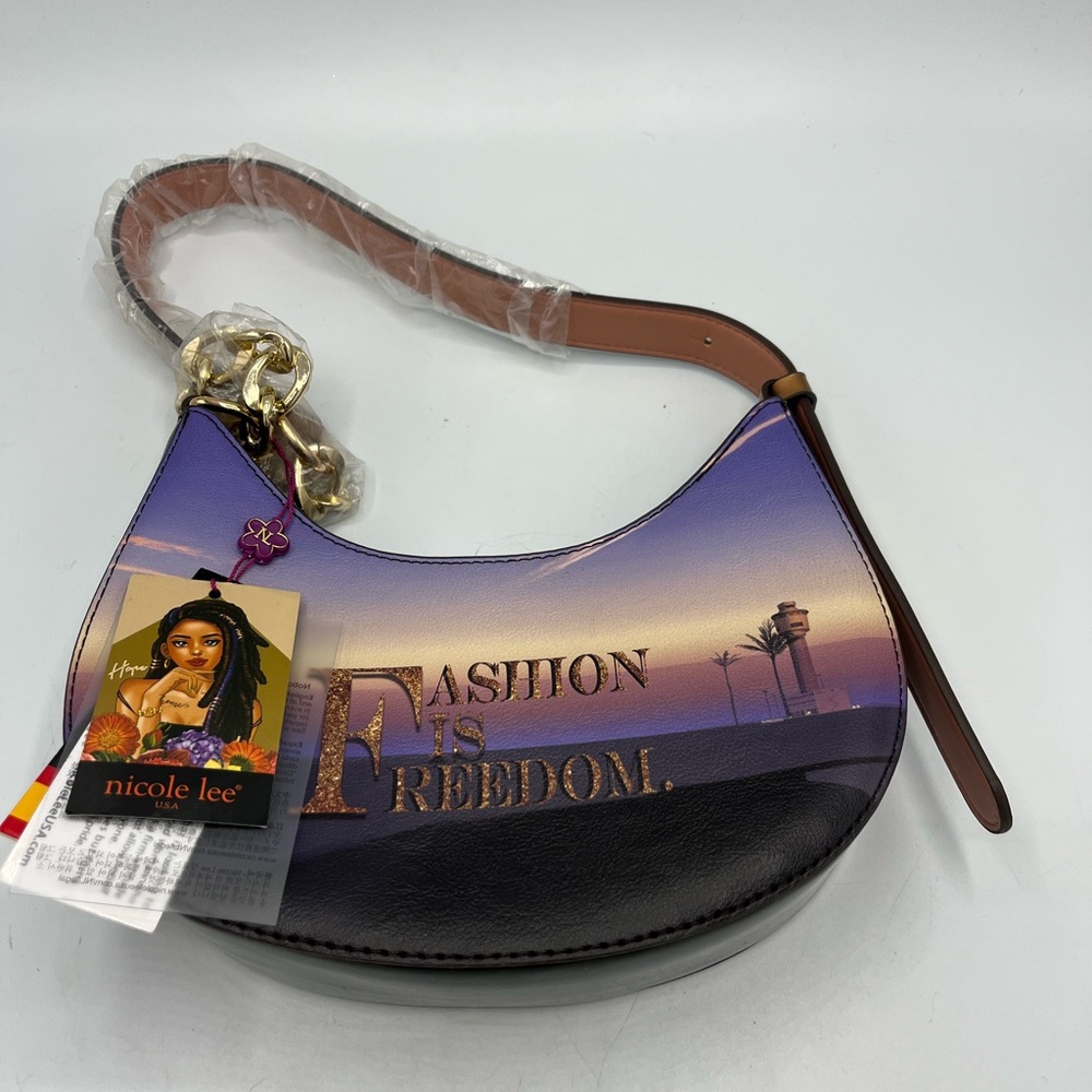 Nicole Lee Purple and Black Shoulder Bag with Hobo Design